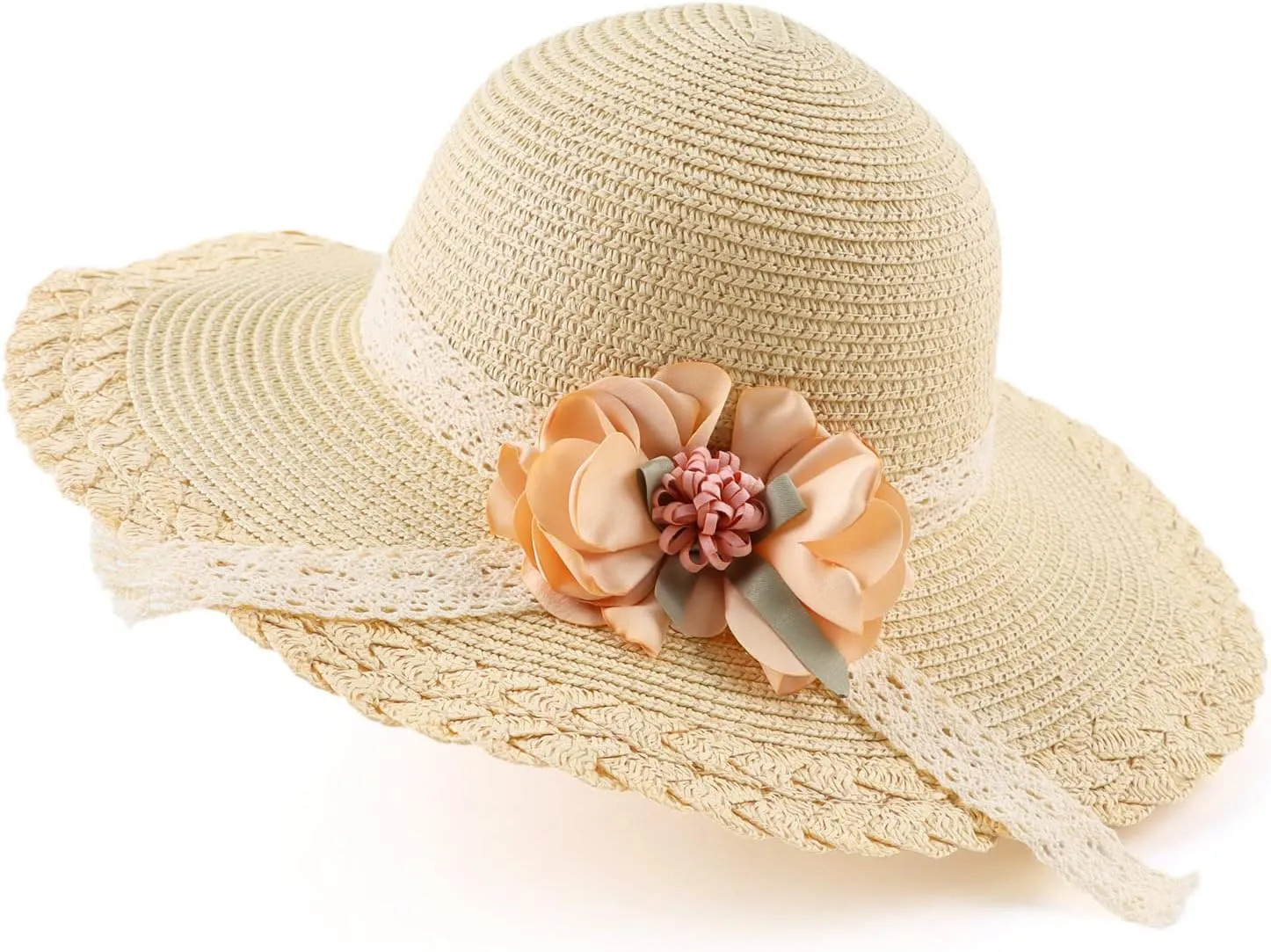 Baby Girl Straw Hat 3-6 Years Girls Summer Beach Hats with Bowknot Sun Protection Hats for Kids