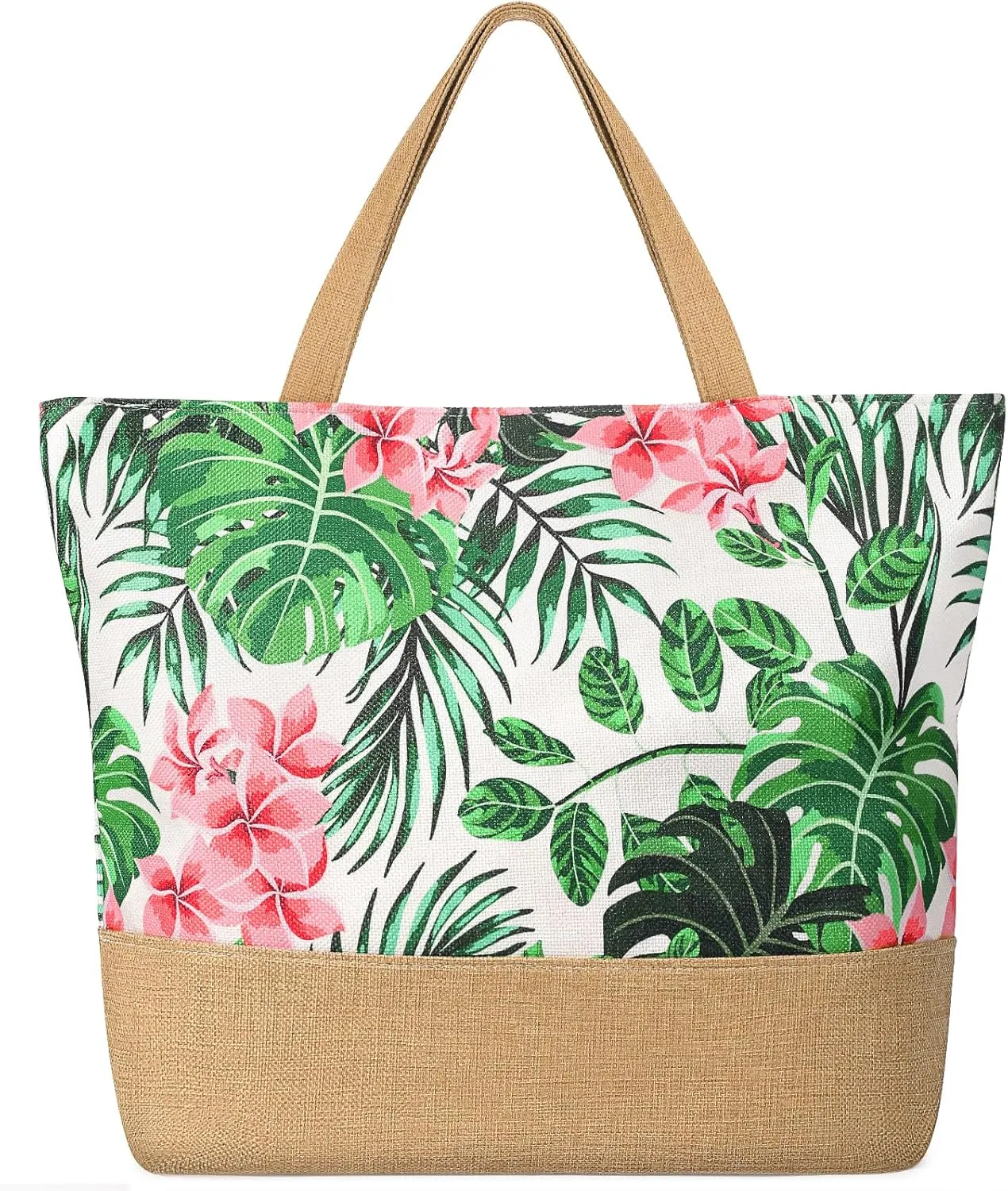 Beach Bag for Women, Large Beach Tote Bags with Zipper, Woven Straw Tote Waterproof, Swim Gym Shopping Travel Bag