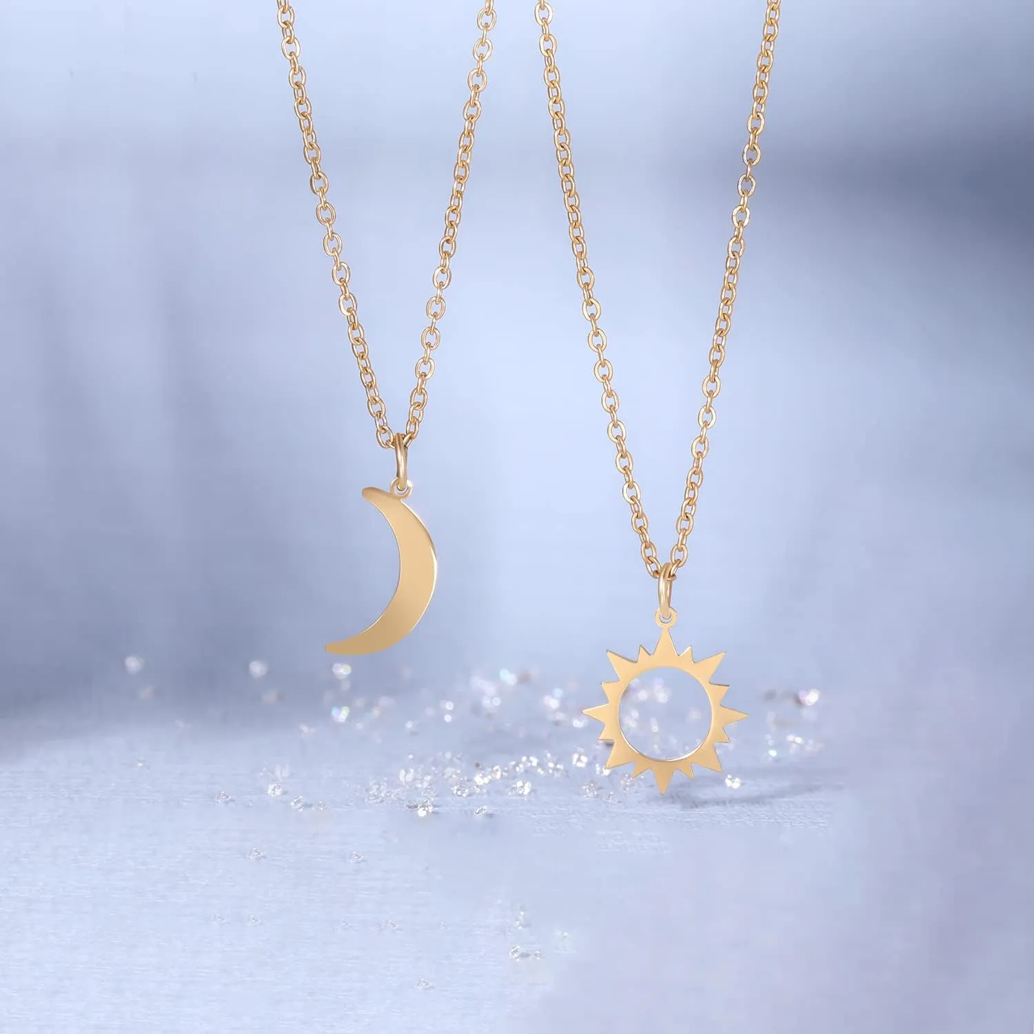 Best Friend Necklace for 2, Sun and Moon Matching Friendship Necklace Jewelry Gifts for BFF Sisters