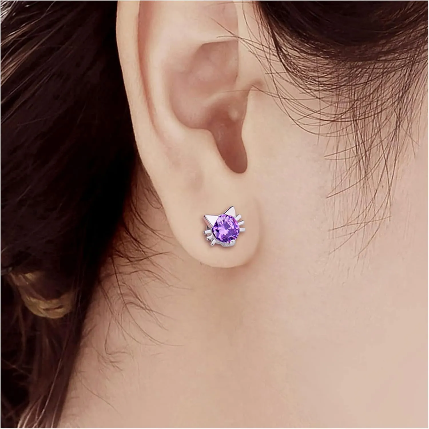 BG&WLing Cat Stud Earrings Sterling Silver Hypoallergenic Tiny Stud Earrings Cute Animal Earring Studs for Women