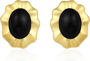 Big Chunky Gold Earrings for Women, Trendy Vintage 14K Gold Plated Black Cubic Zirconia Enamel Stud Statement Earrings Dupes Jewelry for Women Gifts for Her