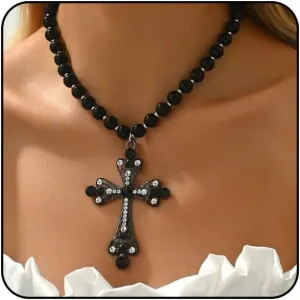 Big Cross Necklace for Women Gothic Cross Necklace Chunky Pearl Cross Necklace for Women Large Cross Pendant Vintage Jewelry for Women