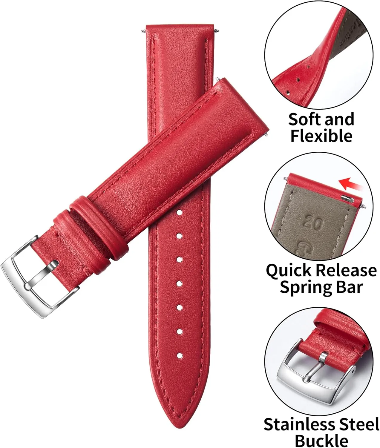 BINLUN Leather Watch Bands Quick Release Premium Calfskin Replacement Watch Strap Multicolors Watchbands for Men Women 12mm 14mm 16mm 18mm 19mm 20mm 21mm 22mm