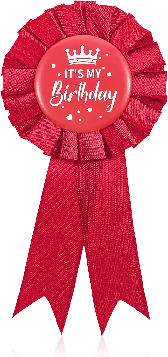 Birthday Ribbon Badge Brooch Pin It's My Birthday Brooch Satin Corsage Fabric Birthday Party Award Brooches Birthday Tinplate Badge Pin for Women Men Party Decoration