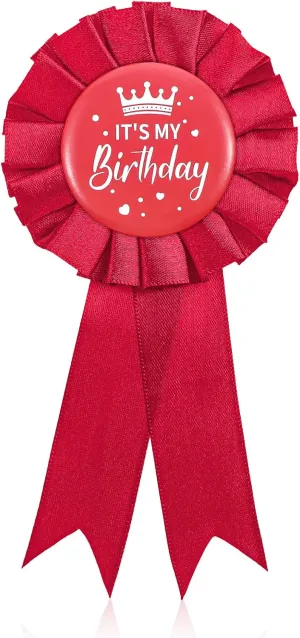 Birthday Ribbon Badge Brooch Pin It's My Birthday Brooch Satin Corsage Fabric Birthday Party Award Brooches Birthday Tinplate Badge Pin for Women Men Party Decoration