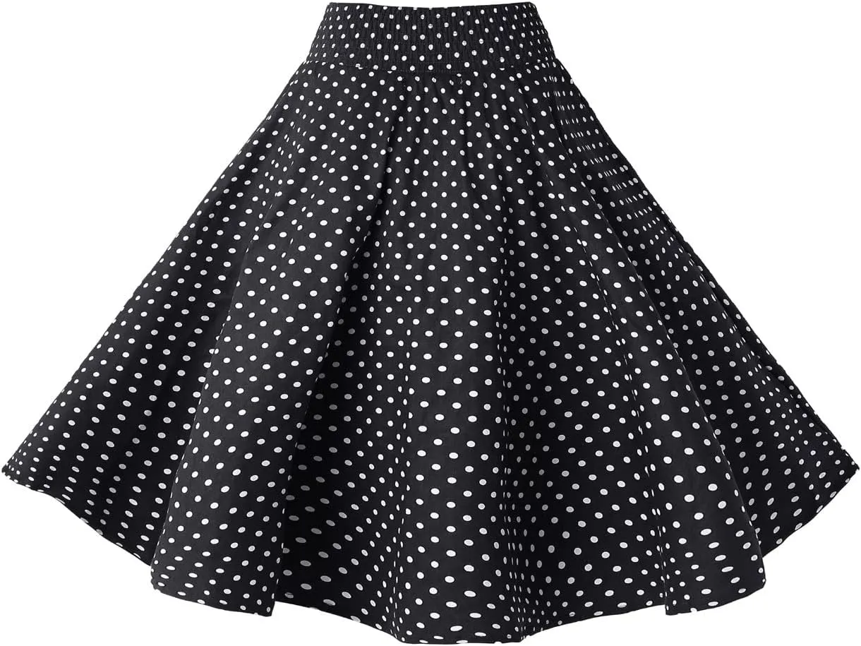 BI.TENCON Women Vintage Skirt Smock Waist Rockabilly Swing Casual Party Skirts