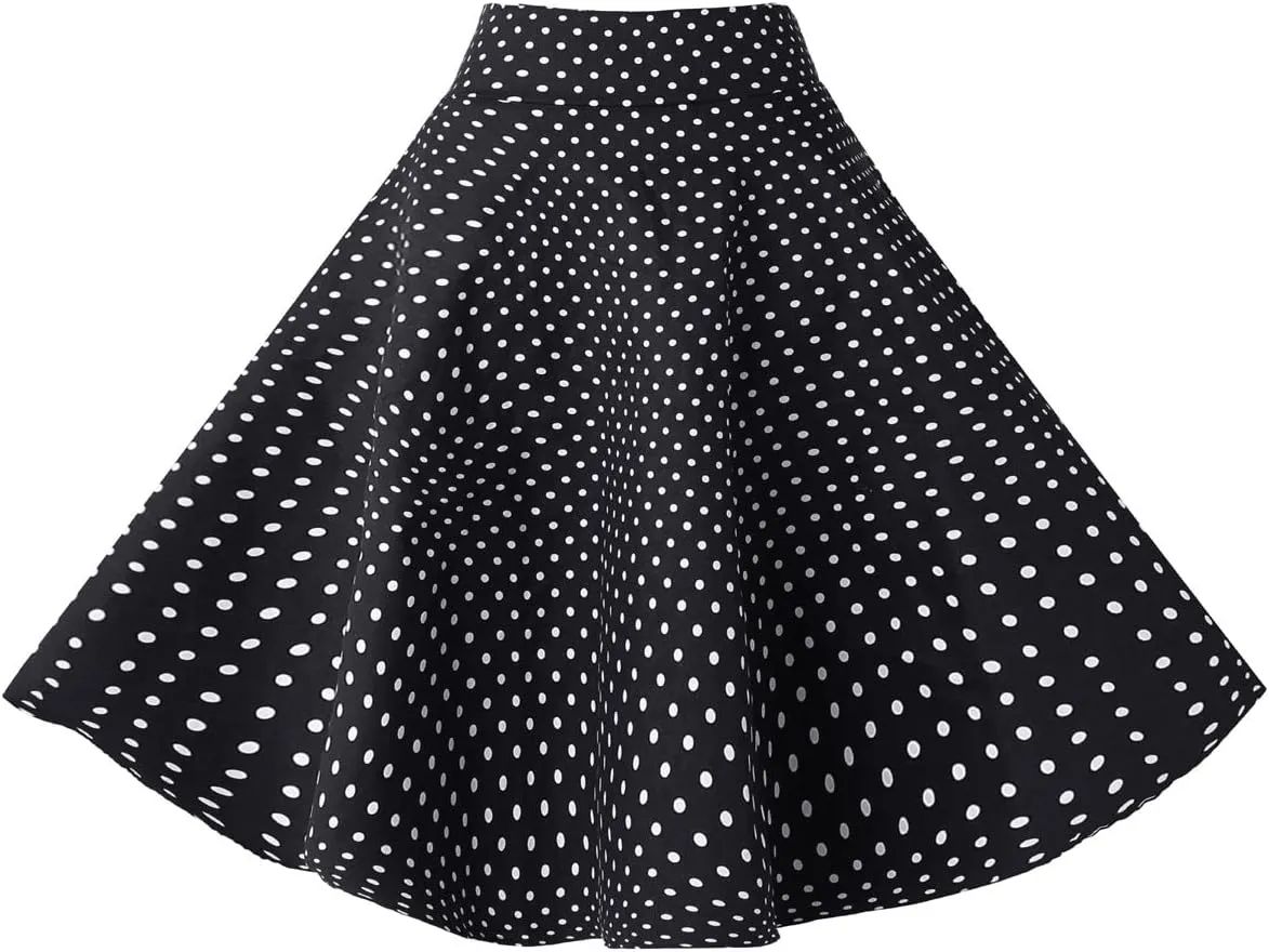 BI.TENCON Women Vintage Skirt Smock Waist Rockabilly Swing Casual Party Skirts