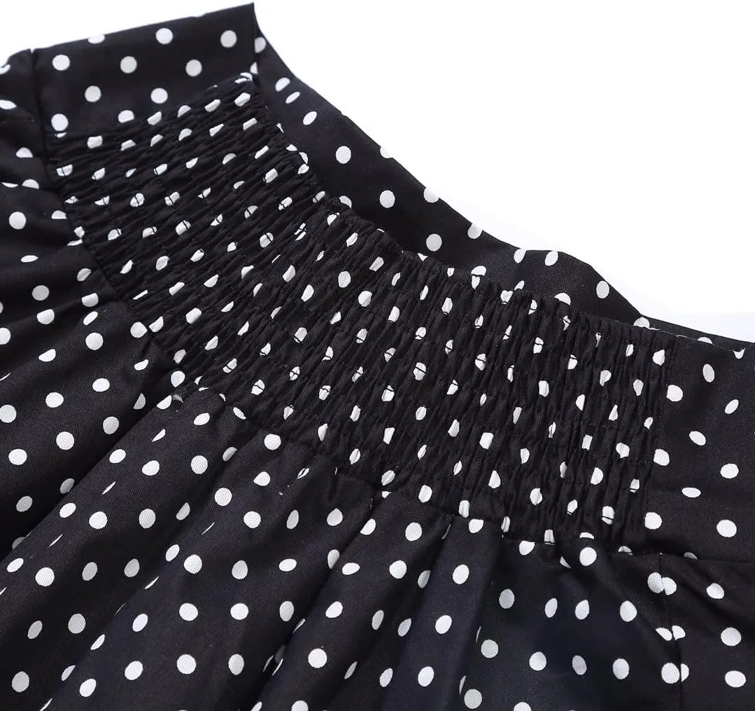BI.TENCON Women Vintage Skirt Smock Waist Rockabilly Swing Casual Party Skirts
