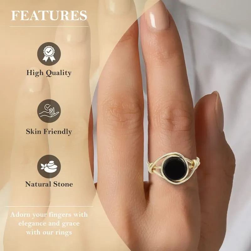 Black Onyx Ring for Women - Unique Handmade Gold Filled Emphasizing the Stylish and Versatile Natural - Comfortable and Stylish Gemstone Ring 925 for birthdays and anniversaries (9)