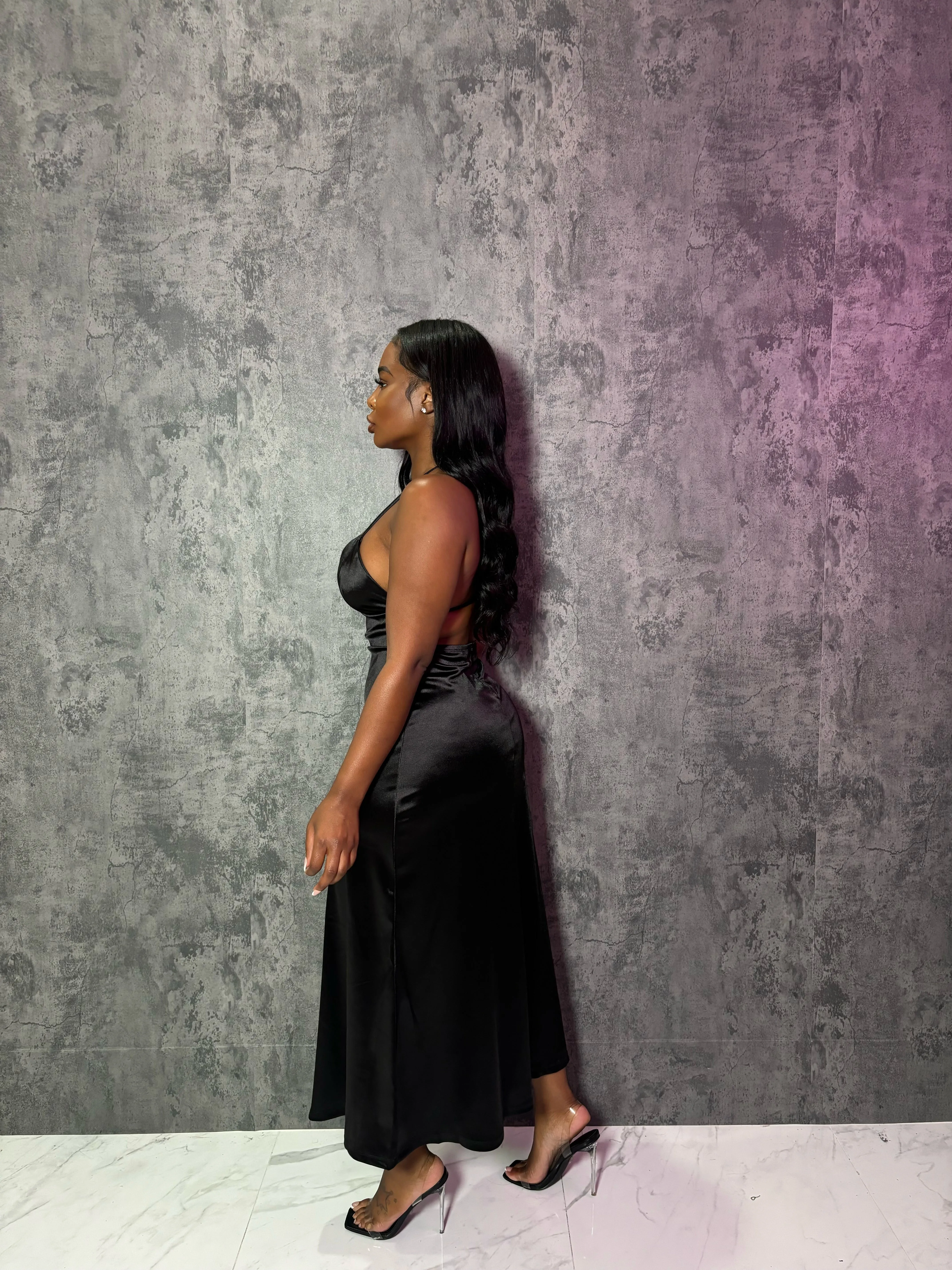 Black Satin Slip Dress