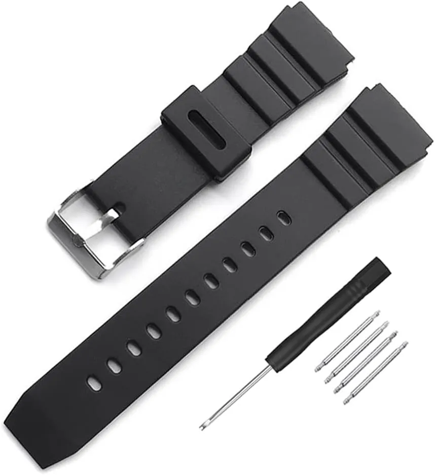 Black Silicone Rubber Replacement Divers Watch Band Strap 18mm 20mm 22mm for men (18mm, Black-B)
