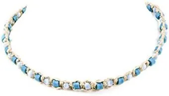 BlueRica Cat's Eye and Fimo Glitter Beads on Hemp Choker Nekclace (White & Teal)