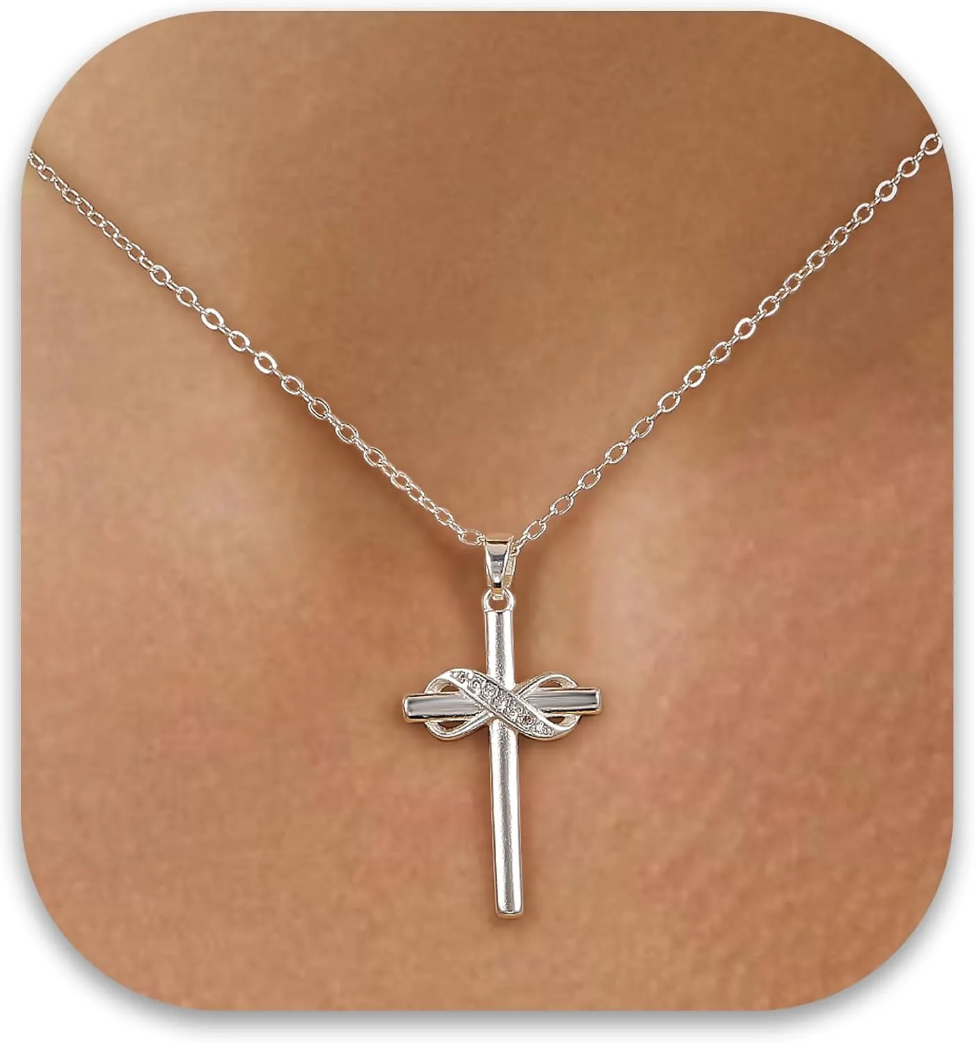 BMMYE Silver Cross Necklaces for Women 925 Sterling Silver Adjustable Cross Necklace 14k Gold Cross Necklaces for Women