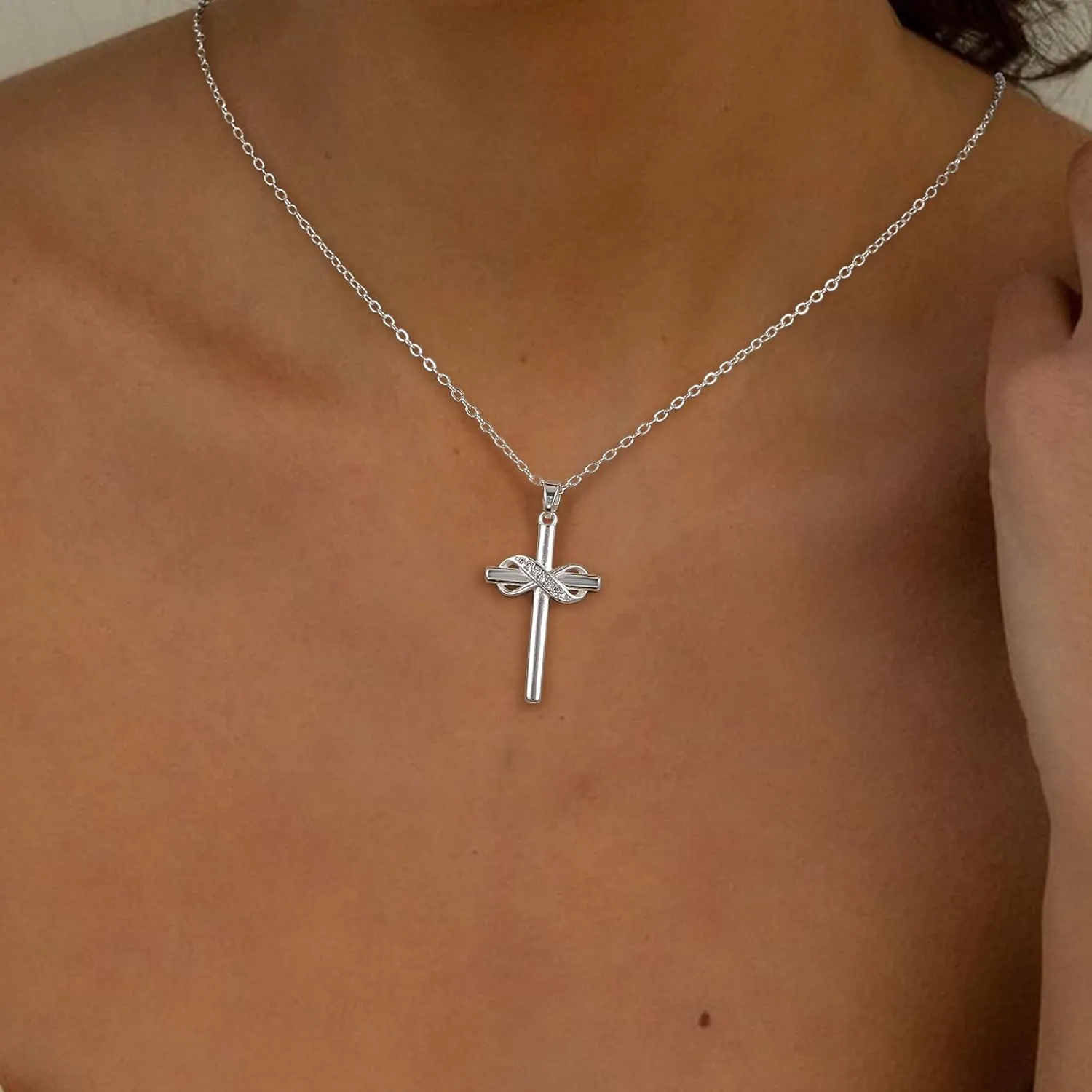 BMMYE Silver Cross Necklaces for Women 925 Sterling Silver Adjustable Cross Necklace 14k Gold Cross Necklaces for Women