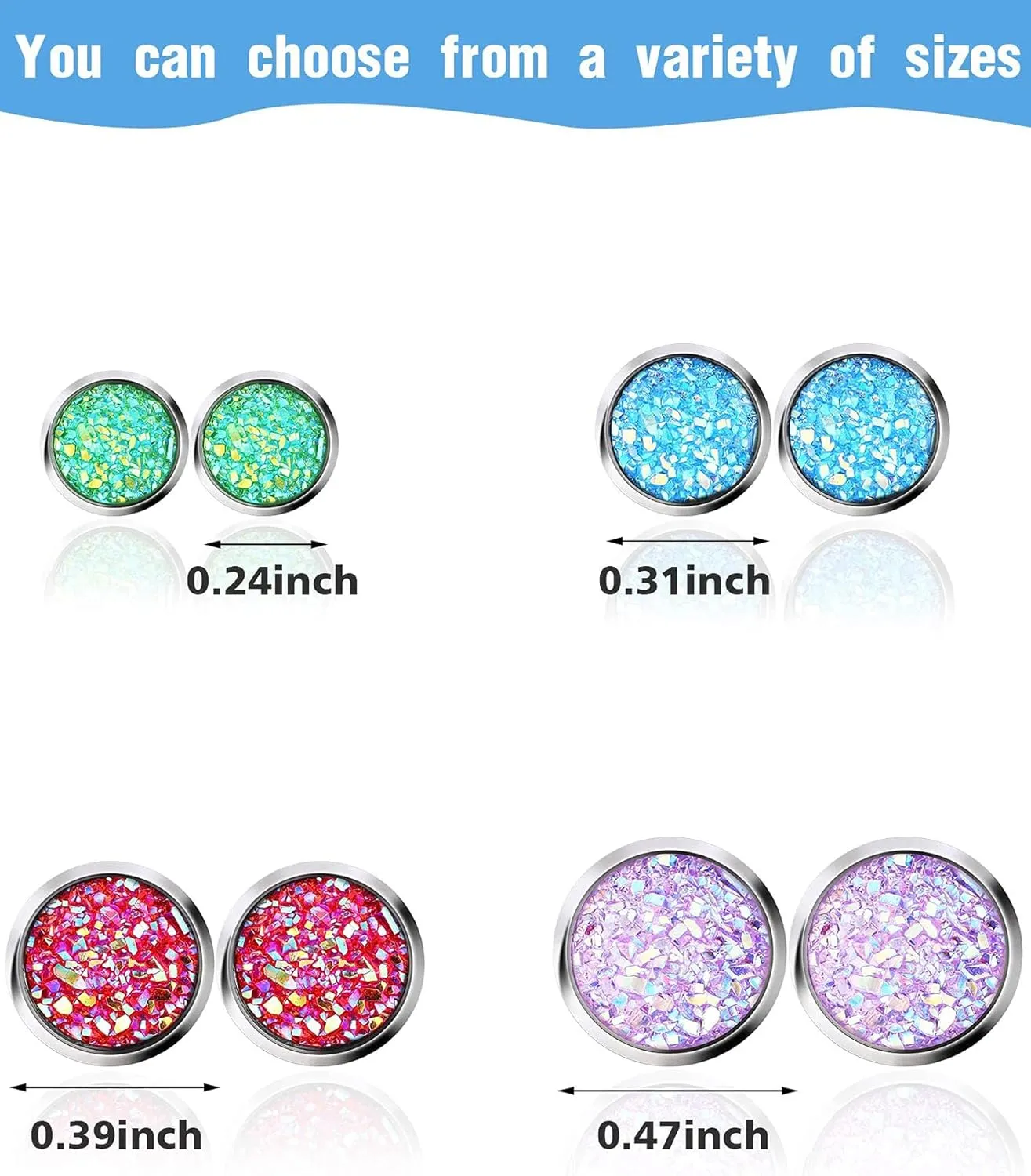 Boao 15 Pairs Druzy Stud Bulk Earrings Set Stainless Steel Round Post Earrings Bohemian Pierced Jewelry for Women
