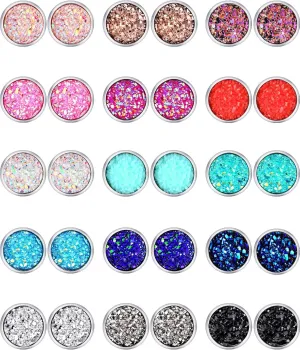 Boao 15 Pairs Druzy Stud Bulk Earrings Set Stainless Steel Round Post Earrings Bohemian Pierced Jewelry for Women