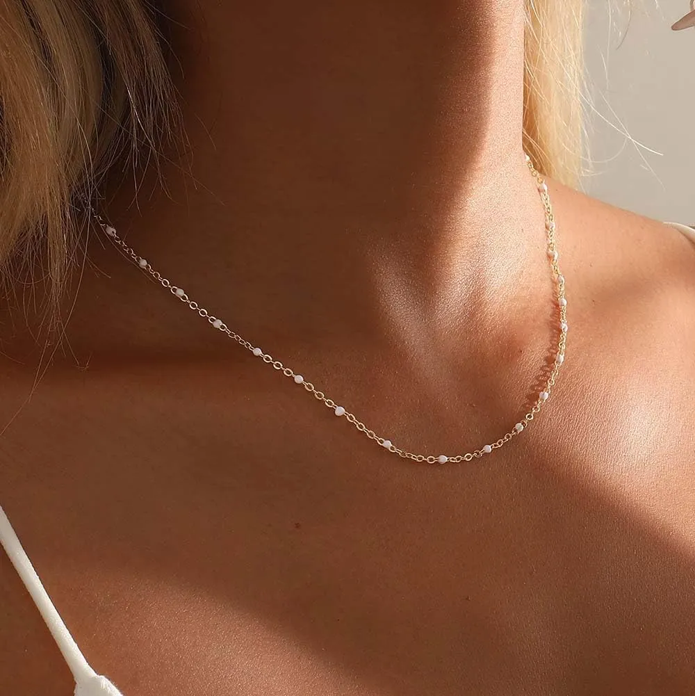 Boho Beaded Choker Necklaces for Women Trendy Gold Chain Necklace Dainty Gold Necklace Cute Rainbow Necklaces for Women