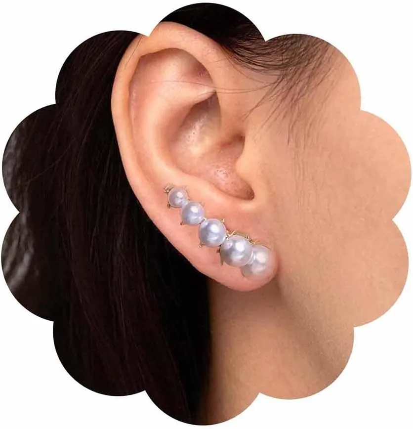 Boho Pearl Ear Climber Earrings Gold Pearl Stud Earrings Pearl Crawler Earrings Cluster Pearl Earrings Pearl Bar Earrings Jewelry for Women