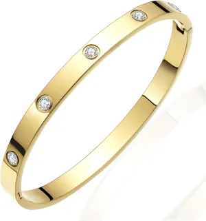 BOLAGTIER Gold Plated Bracelet with Cubic Zirconia Stones Stainless Steel Bangle Minimalist Cuff Love Charm Bracelets for Women