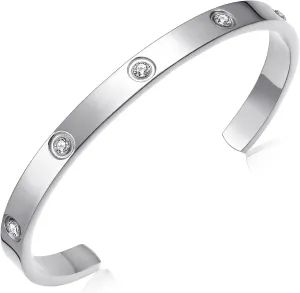 BOLAGTIER Gold Plated Bracelet with Cubic Zirconia Stones Stainless Steel Bangle Minimalist Cuff Love Charm Bracelets for Women