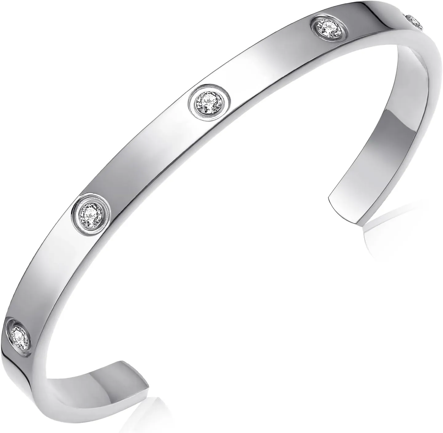 BOLAGTIER Gold Plated Bracelet with Cubic Zirconia Stones Stainless Steel Bangle Minimalist Cuff Love Charm Bracelets for Women