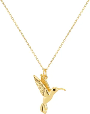 Bolenvi 3D Gold Hummingbird Pendant Necklace, 14K Gold Plated Necklace with Enamel, 925 Sterling Silver Adjustable Size Chain, Intricate Design, Elegant Necklaces for Women