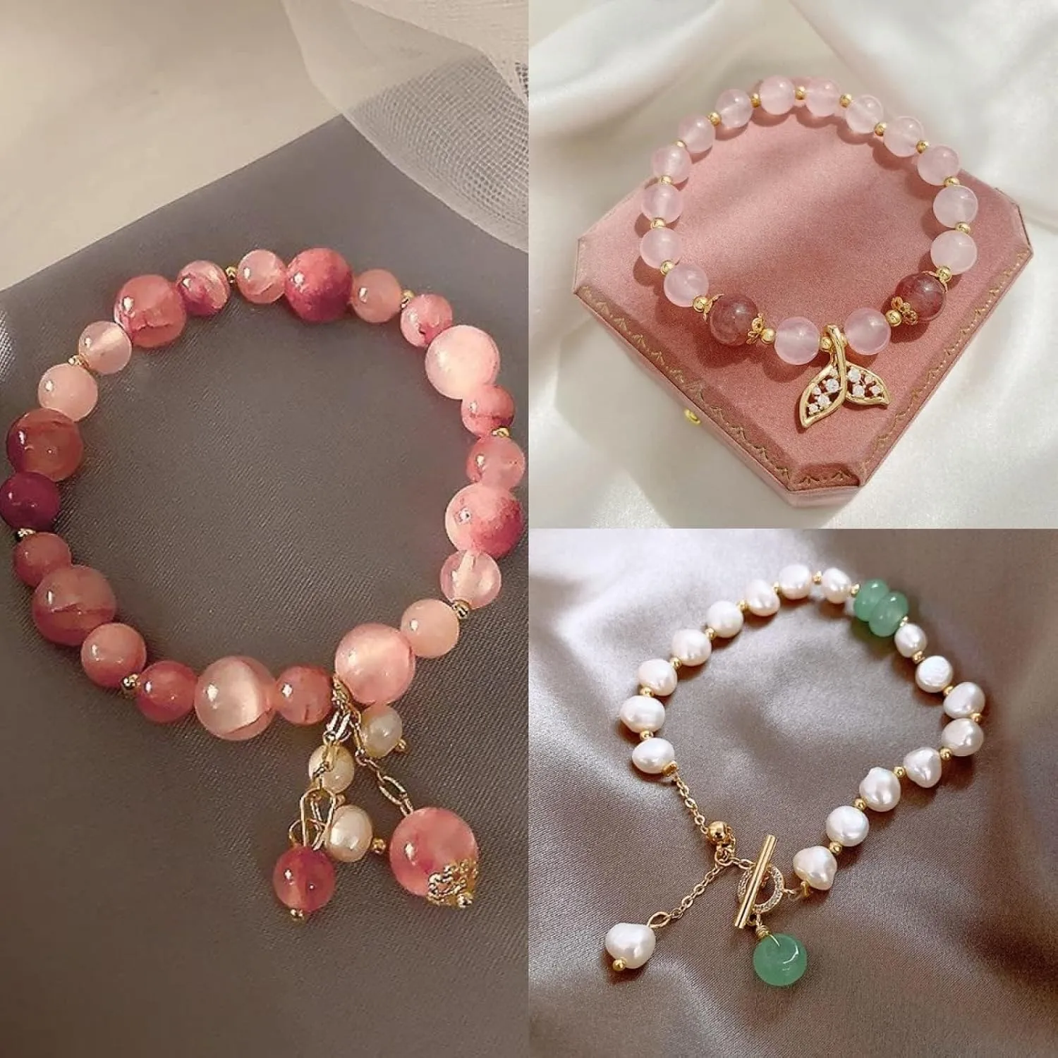 Bracelet Natural Crystal Pearl Bracelets & Bangles Woman Jewelry Beaded Stretch Wrist Chains Female Gift,10