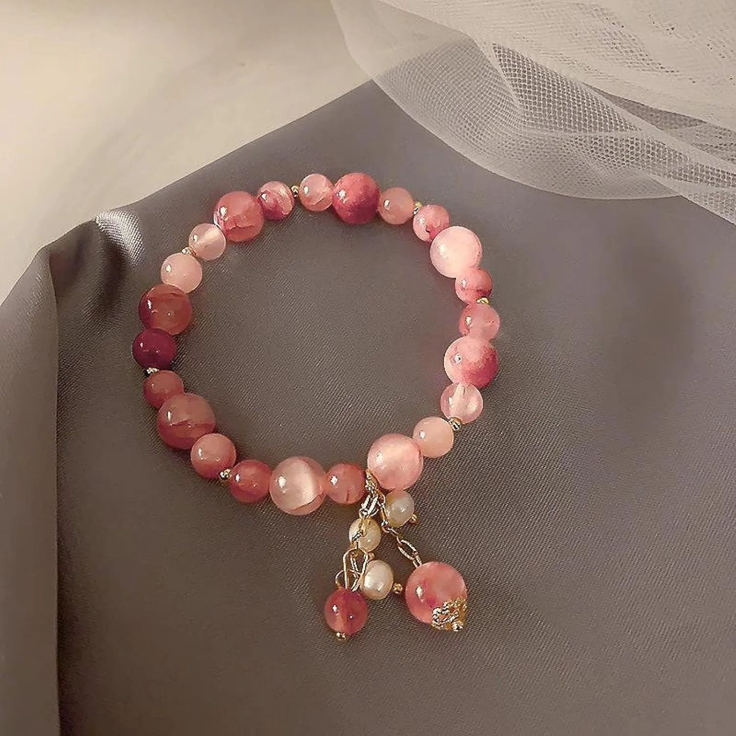 Bracelet Natural Crystal Pearl Bracelets & Bangles Woman Jewelry Beaded Stretch Wrist Chains Female Gift,10