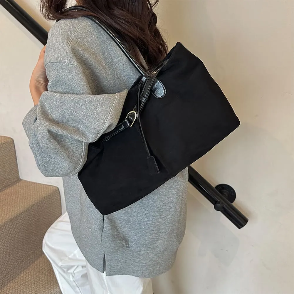 Brown Suede Shoulder Bags for Women Large Suede Tote Bag Trendy Saddle Suede Satchel Bag Suede Work Bag