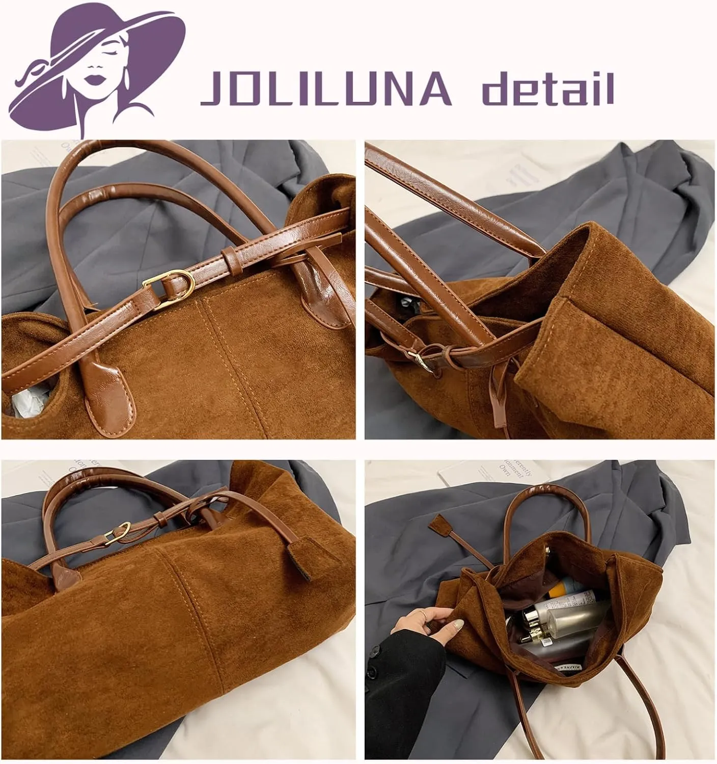 Brown Suede Shoulder Bags for Women Large Suede Tote Bag Trendy Saddle Suede Satchel Bag Suede Work Bag