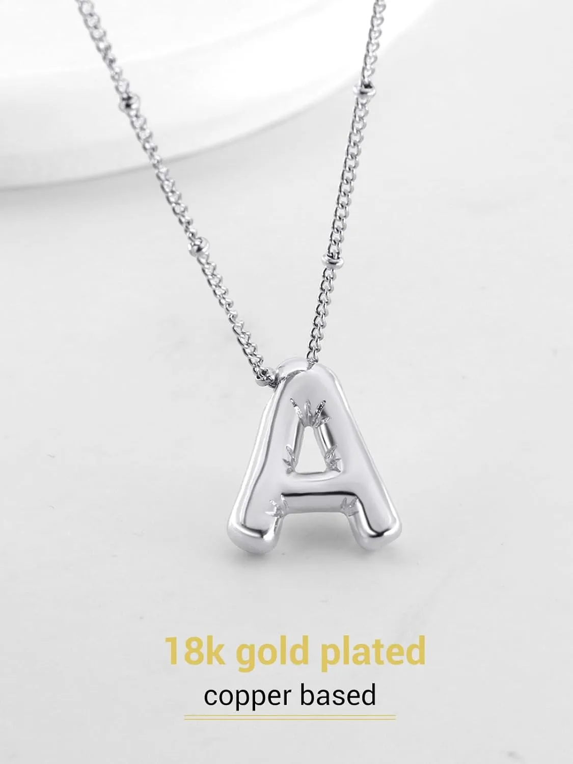 Bubble Initial Necklace Gold Plated Balloon Letter Pendant Trendy Alphabet A-Z Name Jewelry Women's Puff Initials Choker Necklaces Valentines Birthday Gift for Lover