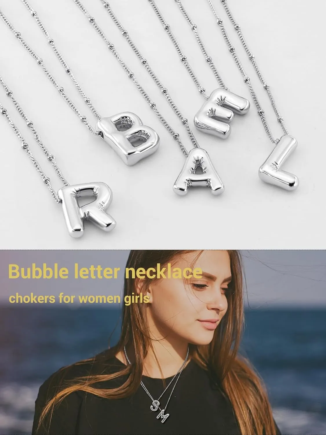 Bubble Initial Necklace Gold Plated Balloon Letter Pendant Trendy Alphabet A-Z Name Jewelry Women's Puff Initials Choker Necklaces Valentines Birthday Gift for Lover