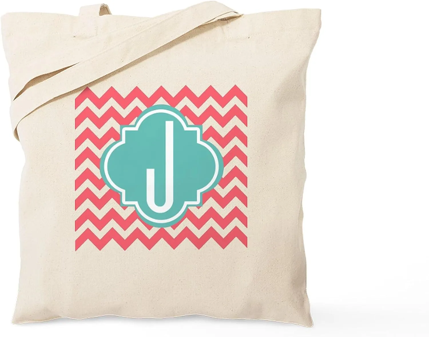 CafePress Letter J Chevron Stripes Monogram Tote Bag Natural Canvas Tote Bag, Reusable Shopping Bag