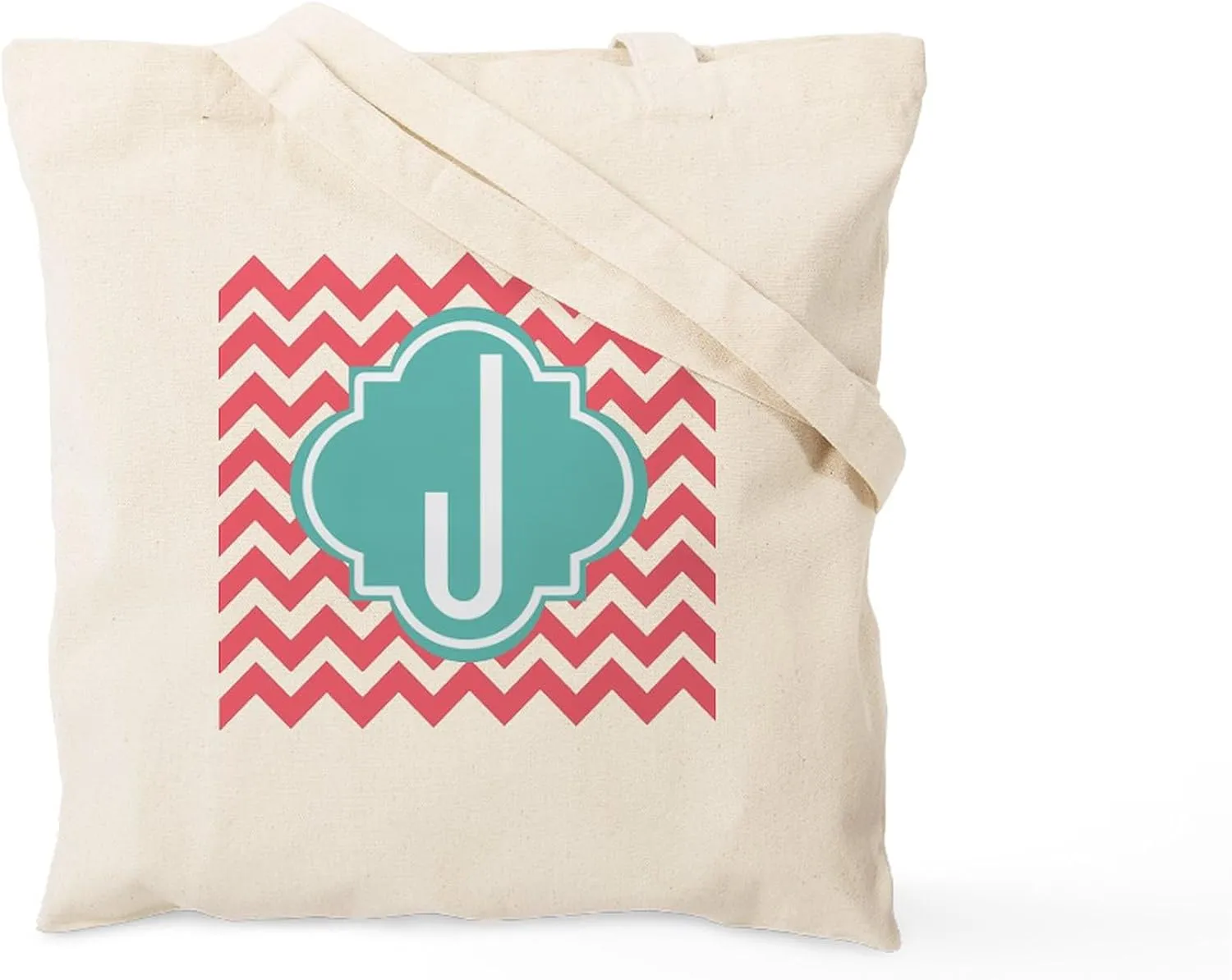 CafePress Letter J Chevron Stripes Monogram Tote Bag Natural Canvas Tote Bag, Reusable Shopping Bag