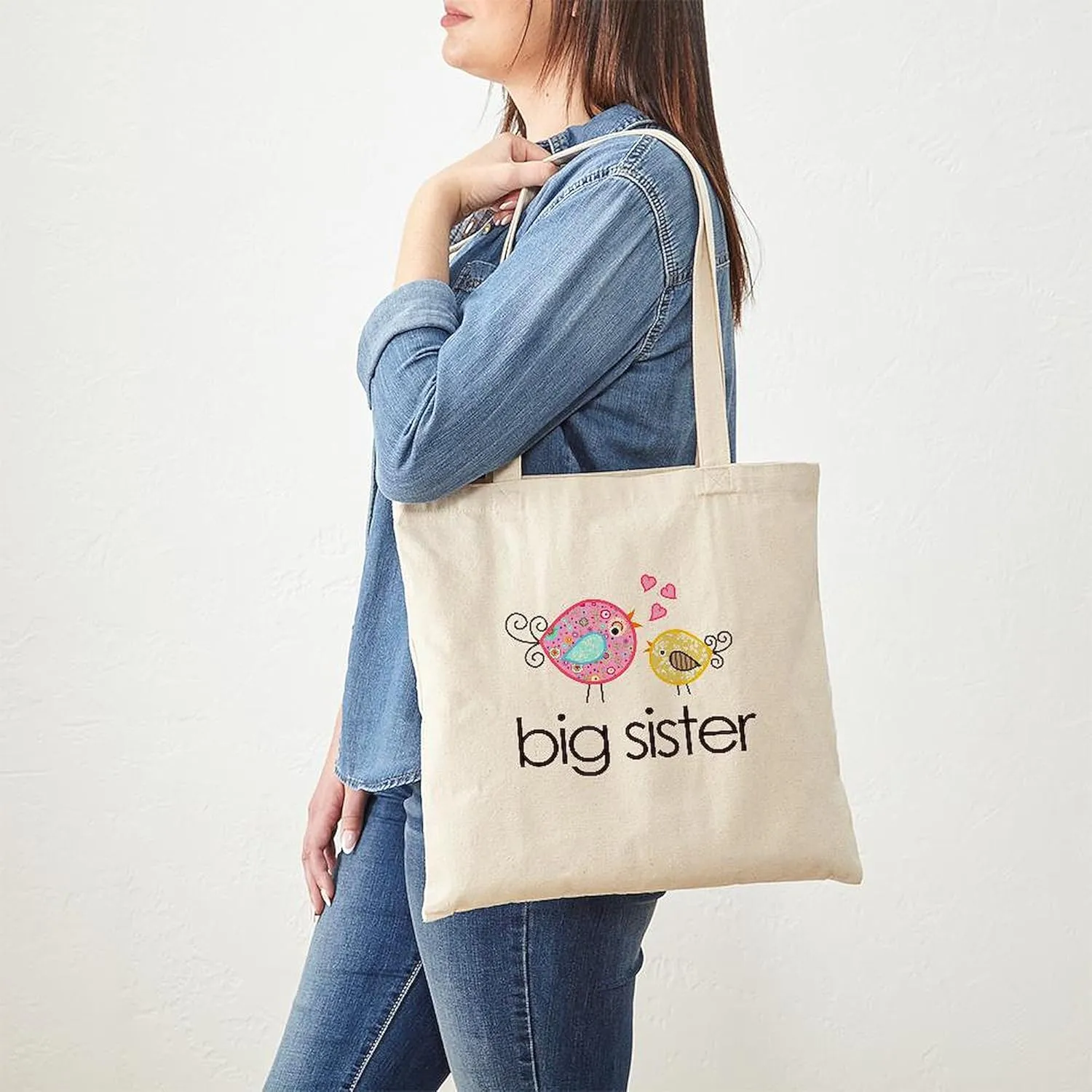 CafePress Whimsy Birds Big Sister Tote Bag Reusable Natural Beige Canvas Shopping Bag