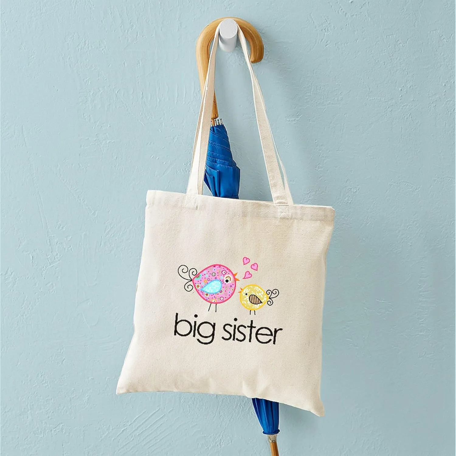 CafePress Whimsy Birds Big Sister Tote Bag Reusable Natural Beige Canvas Shopping Bag