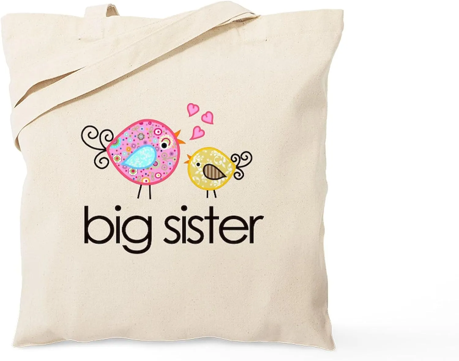 CafePress Whimsy Birds Big Sister Tote Bag Reusable Natural Beige Canvas Shopping Bag
