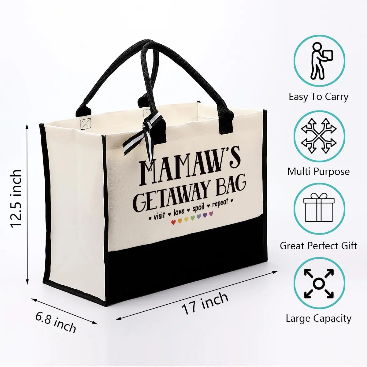 Canvas Bag Gift for Mamaw, Mamaw Gift, Mamaw's Getaway Bag, Cotton Canvas Tote Bag, Shoulder Beach Bag, Reusable Shopping Bag, Women Canvas Bag Gift, Birthday Mother's Day Gift for Mom Grandma