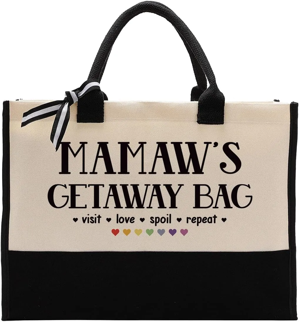 Canvas Bag Gift for Mamaw, Mamaw Gift, Mamaw's Getaway Bag, Cotton Canvas Tote Bag, Shoulder Beach Bag, Reusable Shopping Bag, Women Canvas Bag Gift, Birthday Mother's Day Gift for Mom Grandma