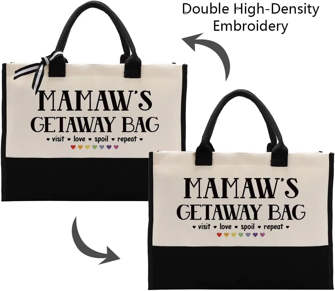 Canvas Bag Gift for Mamaw, Mamaw Gift, Mamaw's Getaway Bag, Cotton Canvas Tote Bag, Shoulder Beach Bag, Reusable Shopping Bag, Women Canvas Bag Gift, Birthday Mother's Day Gift for Mom Grandma