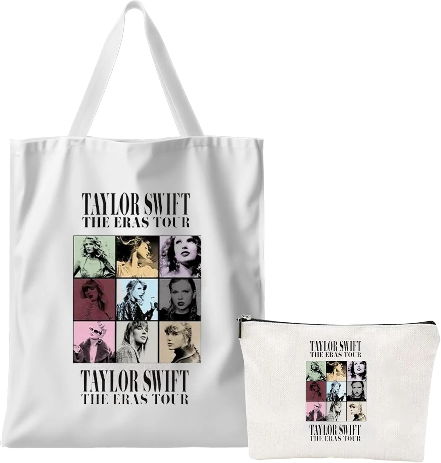 Canvas Makeup Bag& Tote Bag TylishSet, for Women Girls, Grocery Canvas Shopping Cosmetic Bag Aesthetic Portable Zipper