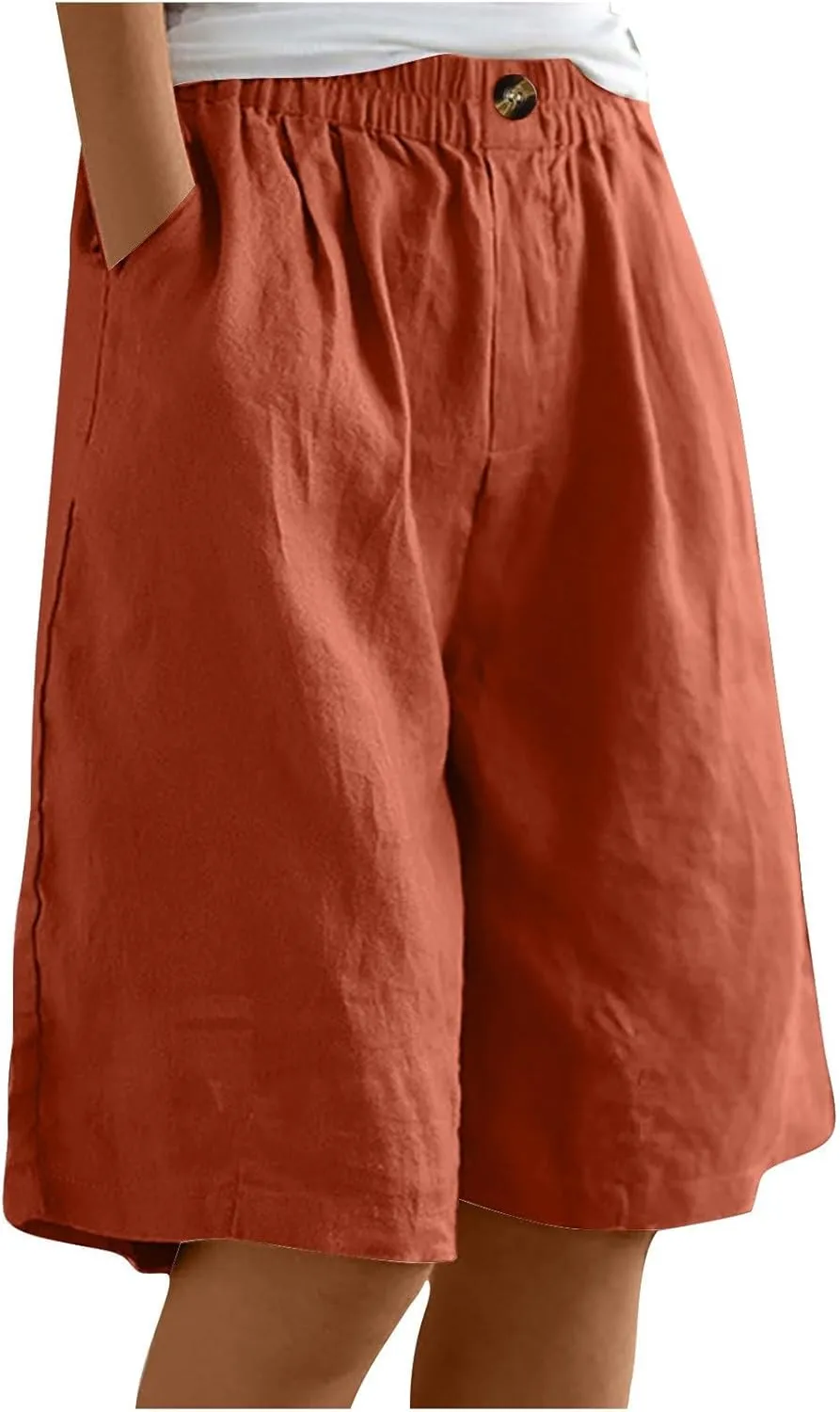 Capri Pants for Women Summer Cotton Linen Capris Wide Leg Cropped Trouser Drawstring Elastic High Waist Pants