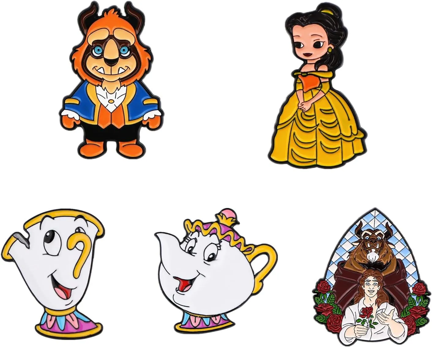 Cartoon Princess Enamel Pin Collection Set, 5 Pieces, Decorative Character Pins