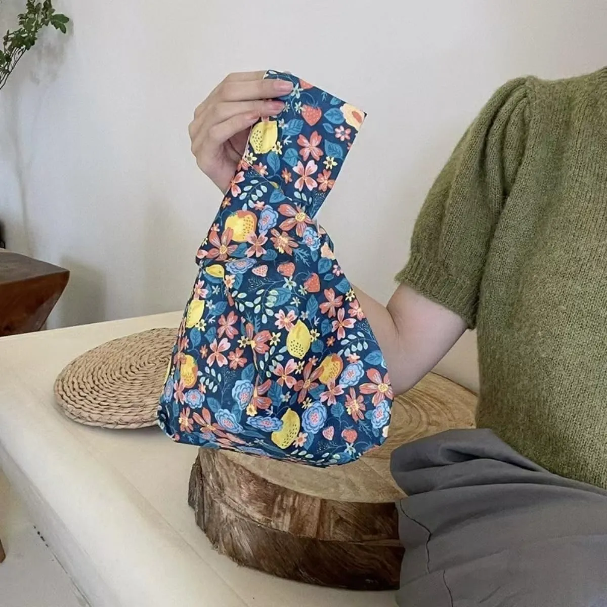 Chezi Women's Japanese Style Floral Knot Bag Small Size