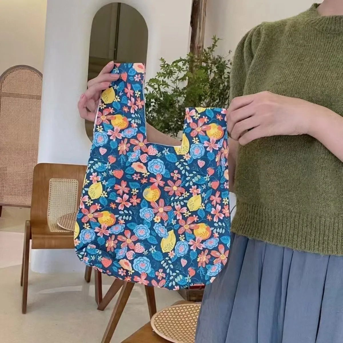 Chezi Women's Japanese Style Floral Knot Bag Small Size
