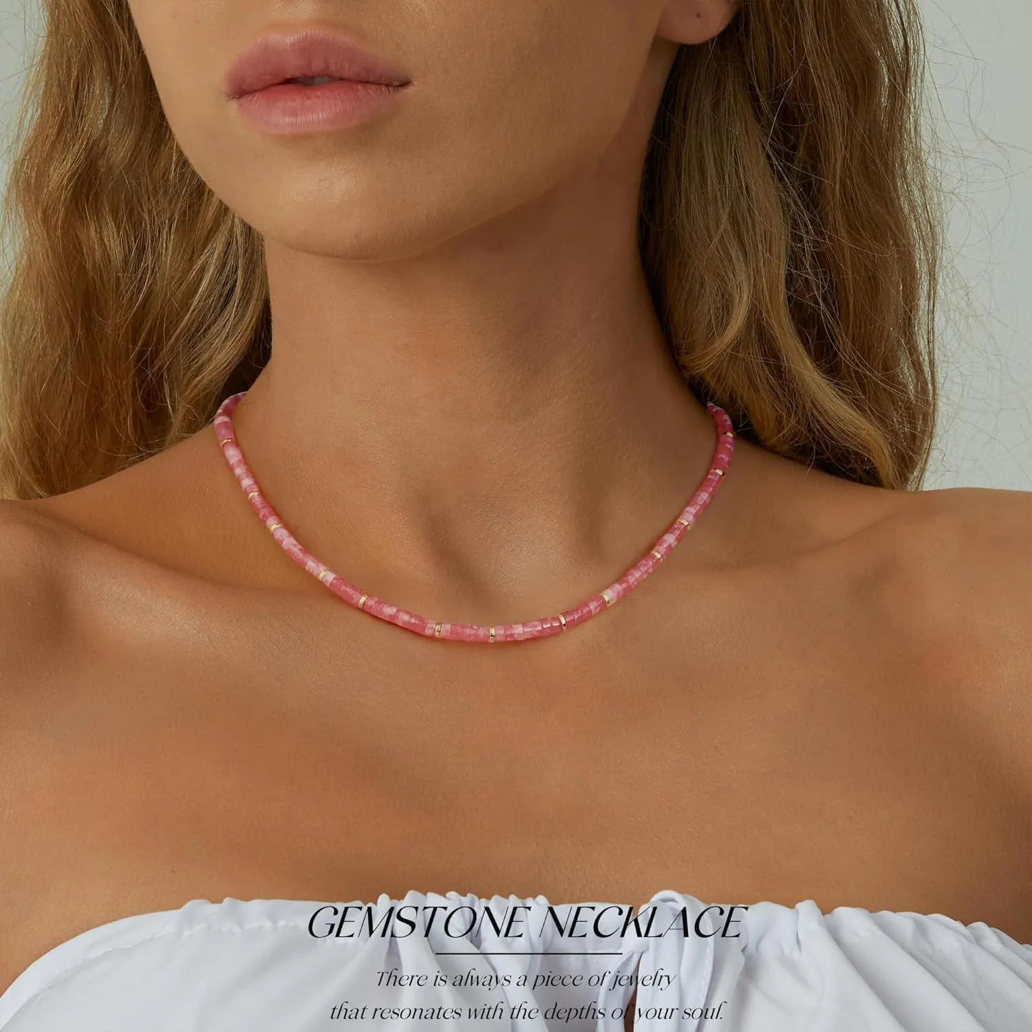 Choker Necklace for Women,Gemstone Beaded Necklace Choker Necklaces for Women Stocking Stuffers for Teens Gifts for Her Adjustable 14k Gold Anniversary Birthday Christmas Jewelry