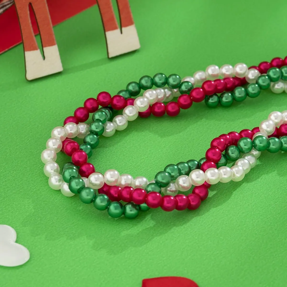 Christmas Choker Necklaces for Women Santa Claus Jingle Bell Christmas Tree Choker Necklace Faux Pearl Colourful Bead Braided Twist Necklace Xmas Lace Beaded Chain Multi Layer Necklace Stocking Stuffers Christmas Gifts 2024