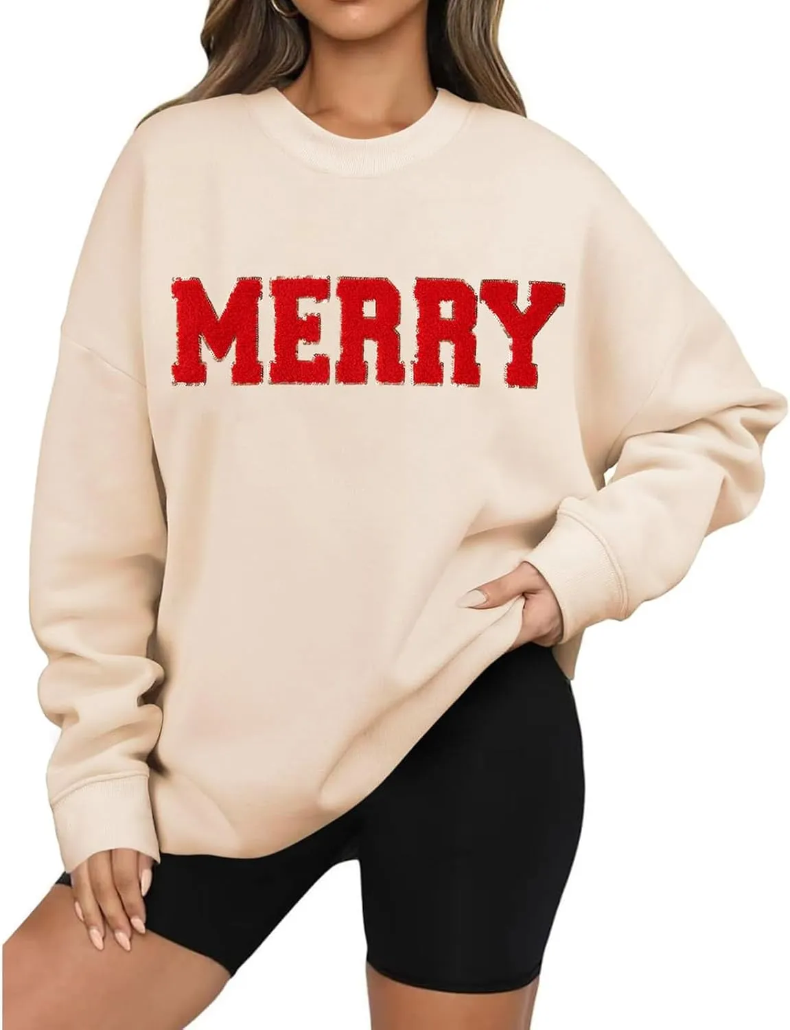 Christmas Sweatshirts for Women Oversized Fashion Graphic Merry Letter Shirt Long Sleeve Crewneck Pullover Xmas Tops