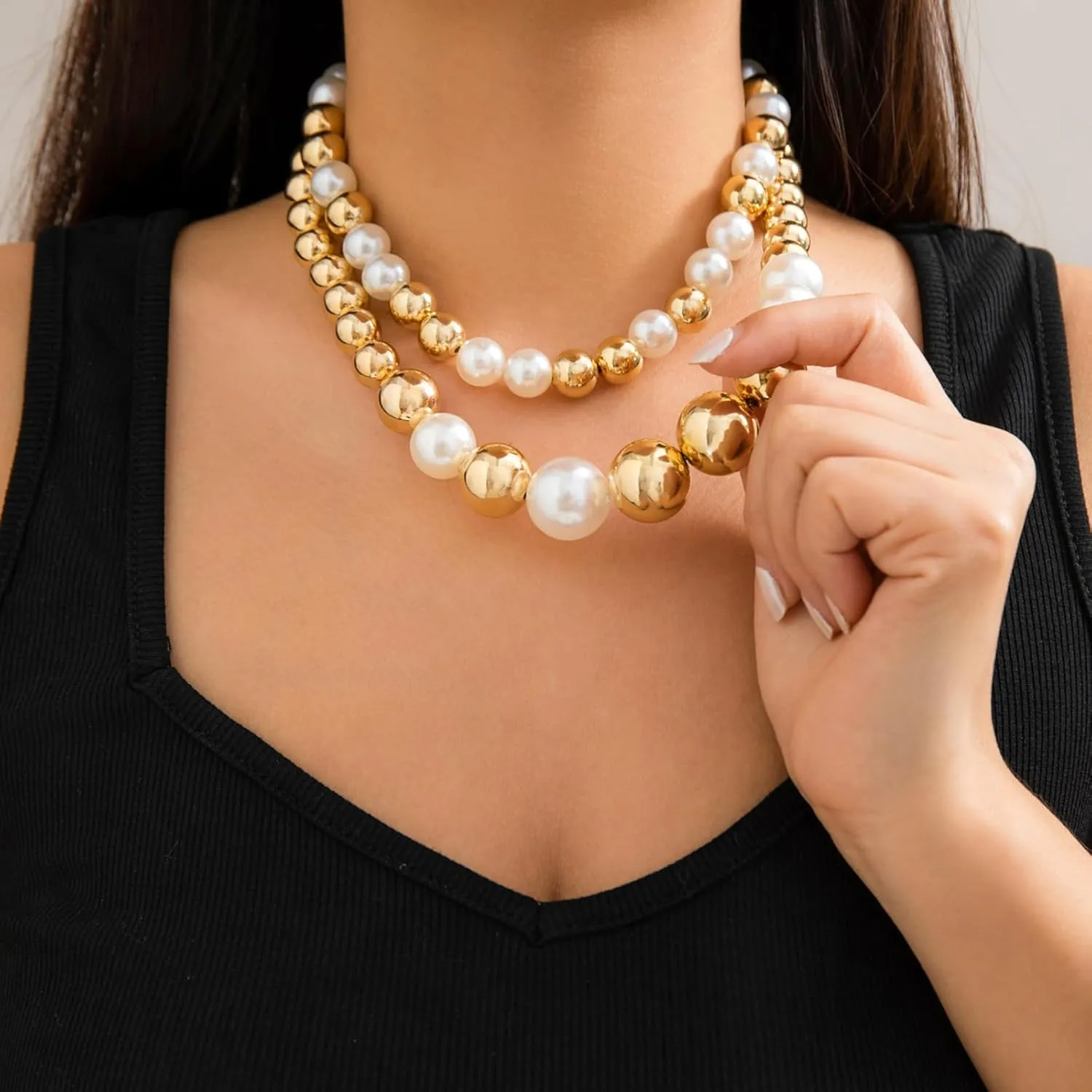 Chunky Bead Choker Necklaces for Women, Dainty Big Beaded Faux Pearl Choker Necklaces Jewelry for Women Gifts