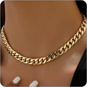 Chunky Gold Necklace for Women 18K Gold Plated Cuban Paperclip Choker Toggle Bar Clasp Necklaces Dainty Gold Chain Necklace Jewelry Gifts